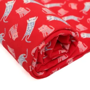 cats on Red quilted fabric