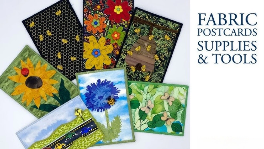 essential materials for making quilted postcards