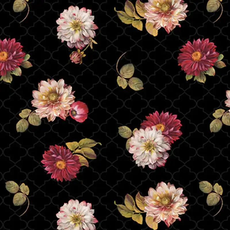 black floral quilting fabric