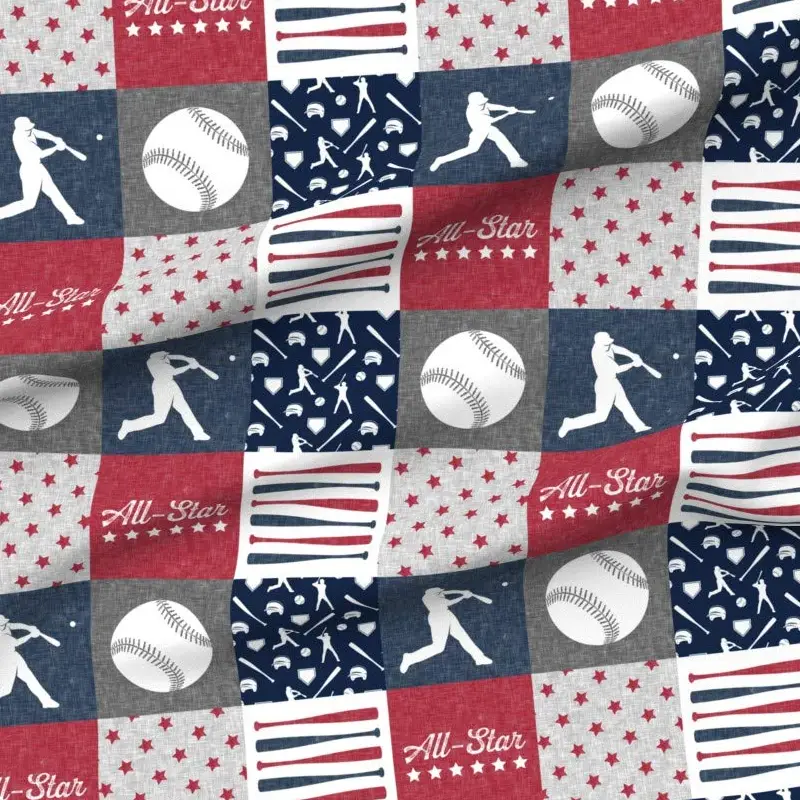red white blue baseball quilting fabric
