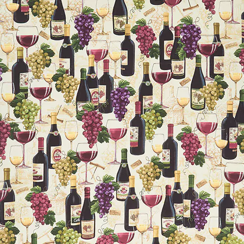 Wine Themed Quilt Fabric Red wine and grapes