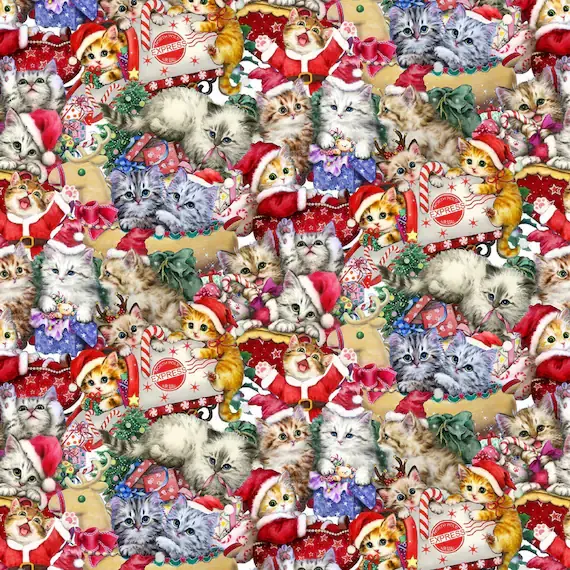 christmas winter cat quilt cotton fabric