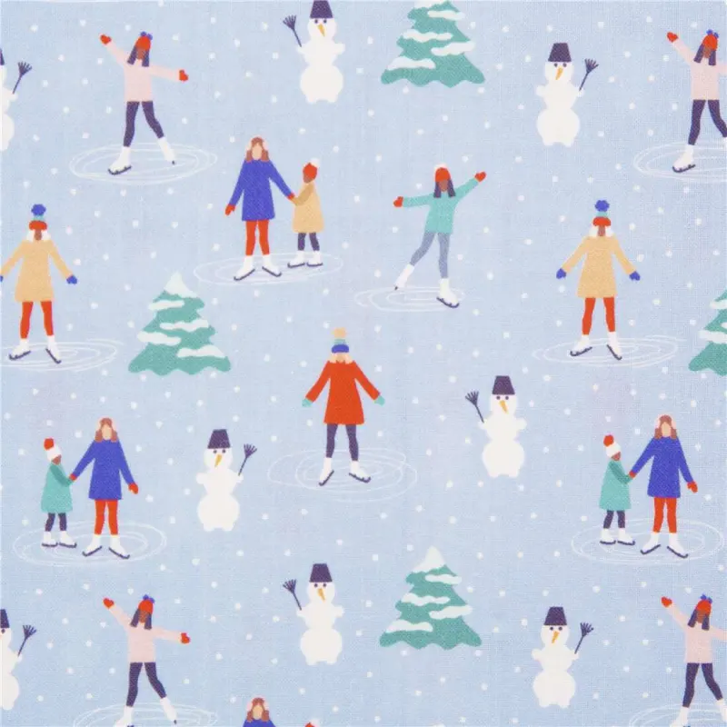 winter skiers quilt fabric