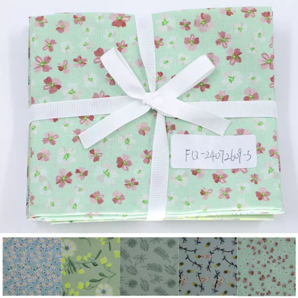 5 PCS Printed Sage Green Fat Quarter Bundle