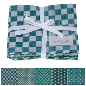 5 PCS Teal Fat Quarter With Graphic Printed