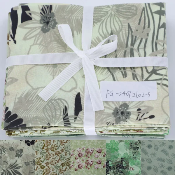 5 Pieces 100% Cotton Green Plant Prints Fat Quarter