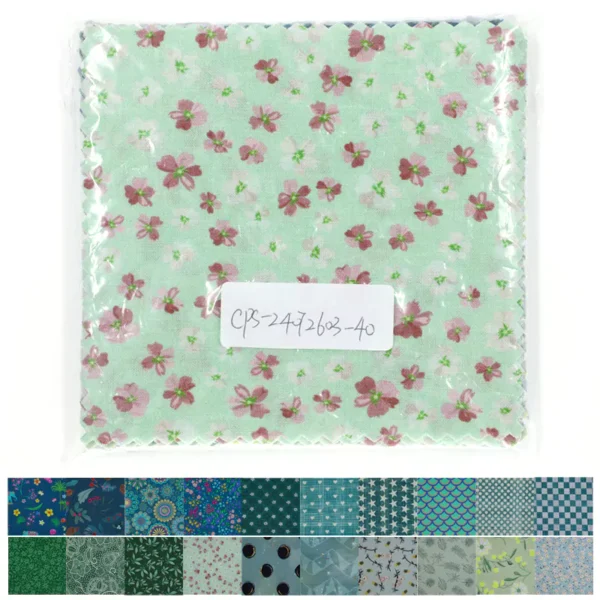 5 Printed Green Charm Pack Quilt Fabric