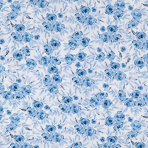 Blue Country Floral Cotton Calico Fabric