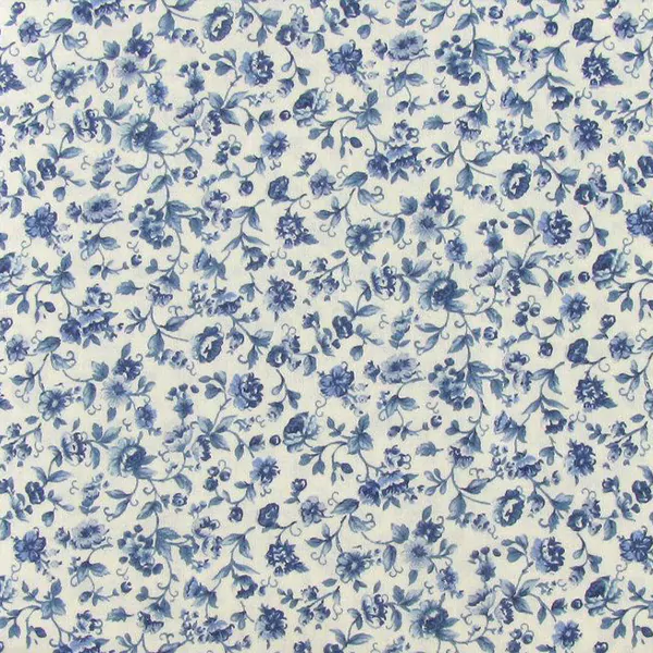 Blue Floral On white Cotton Calico Fabric