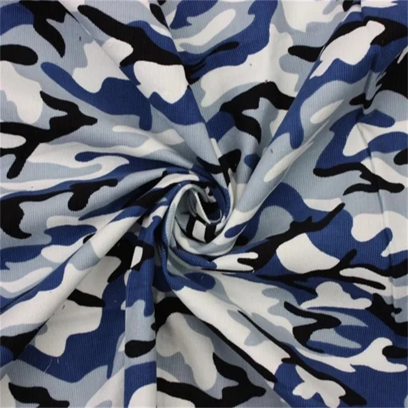 Blue camo corduroy fabric