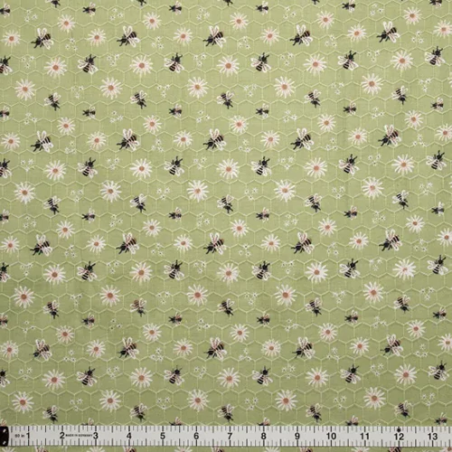 Daisies & Bee's Green Calico Fabric