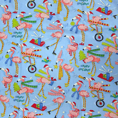 Flamingo christmas calico fabric