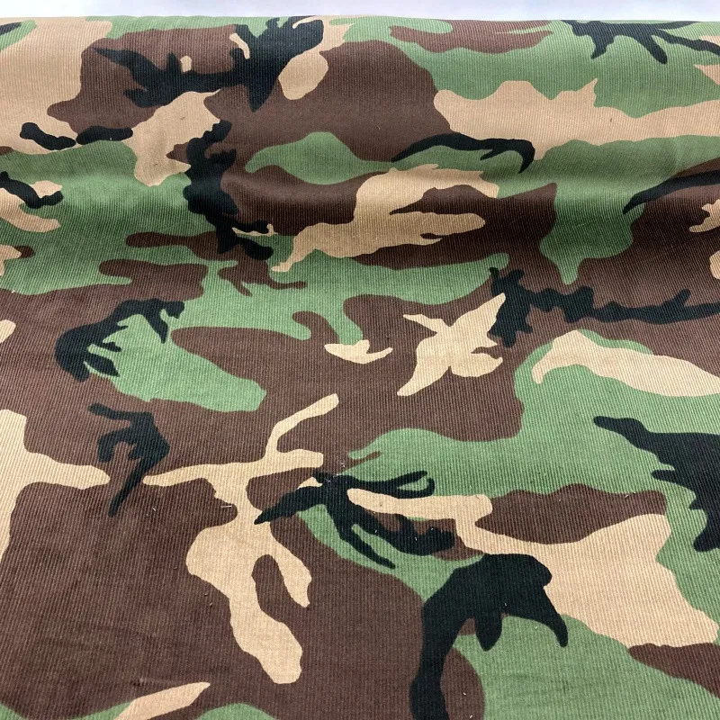 Green camo corduroy fabric