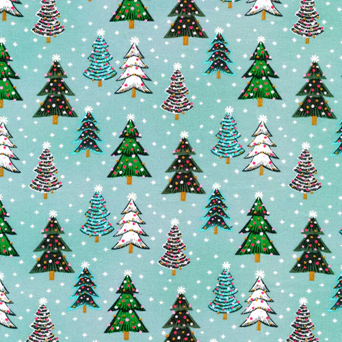 Green christmas trees calico fabric