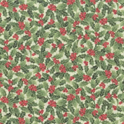 Holly christmas calico fabric