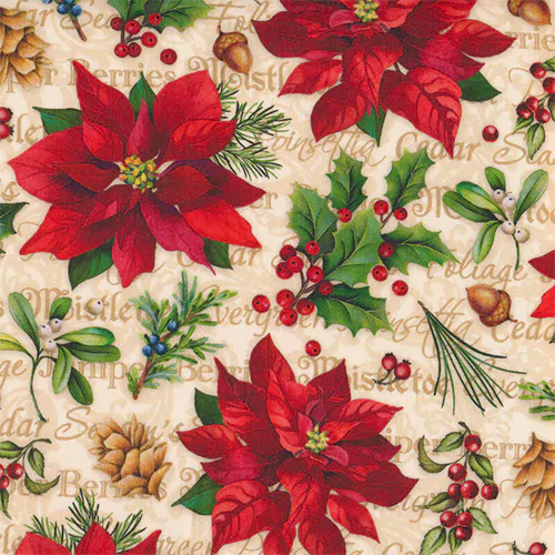 Poinsettia christmas calico fabric