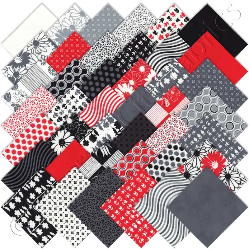black white and red layer cake fabric