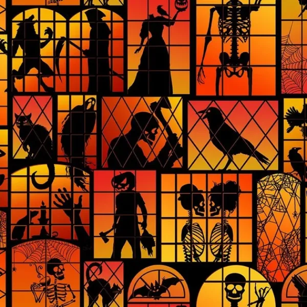 orange all hallows eve layer cake fabric