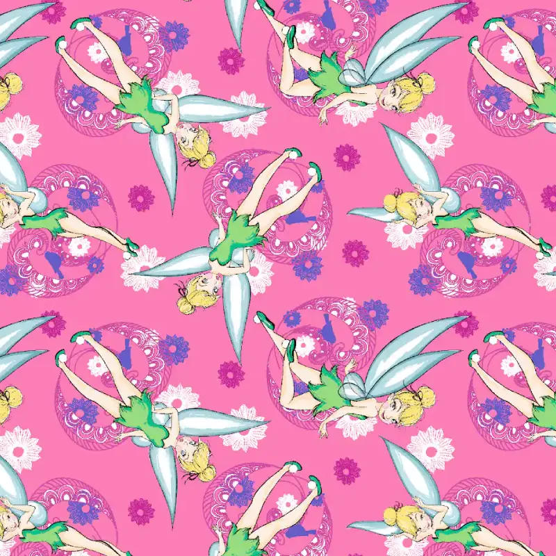 pink tinkerbell quilting fabric