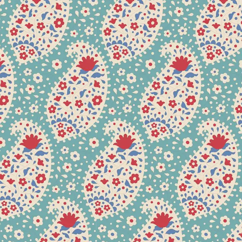 teal and red layer cake fabric