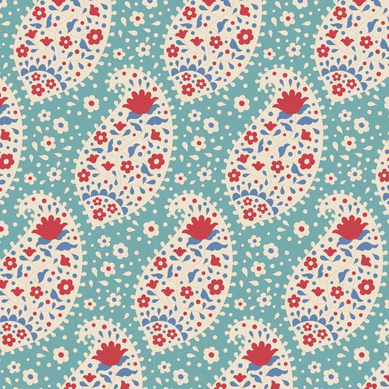 teal and red layer cake fabric
