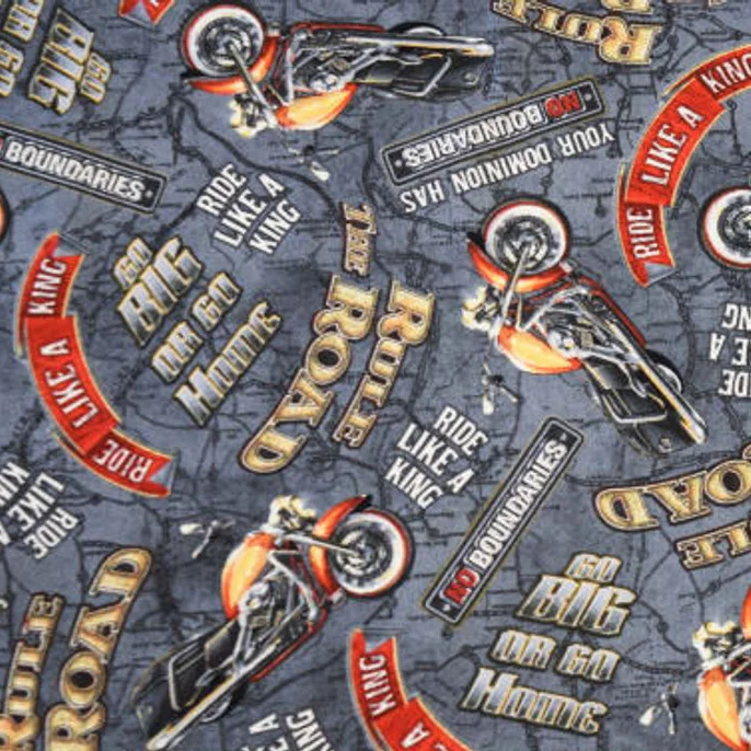 Biker Logos and Patches Motorcycle Quilting Fabric
