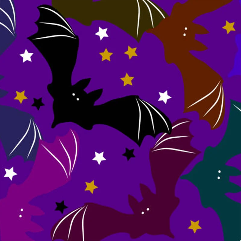 Colorful Bat and Star Halloween Fabric