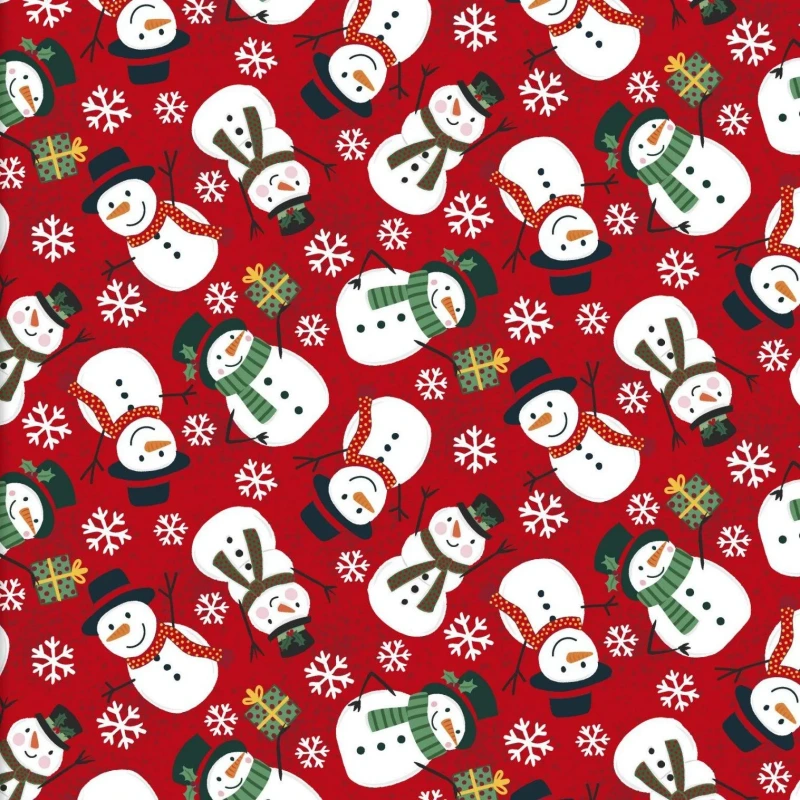 Festive Red Snowman Quilting Fabric