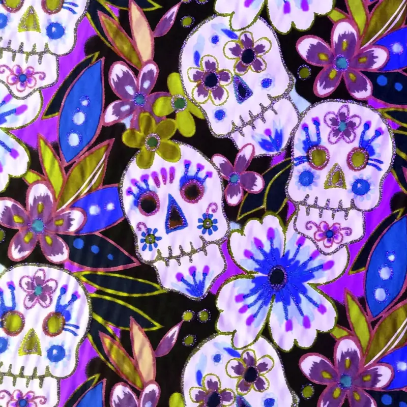 Floral Sugar Skull Quilting Fabric