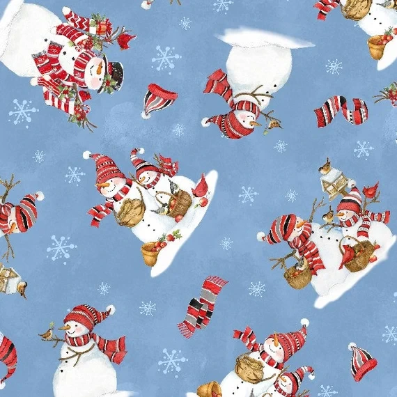 Icy Blue Snowman Quilting Fabric