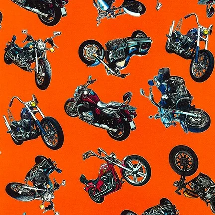 Orange Motorcycle Quilting Fabric