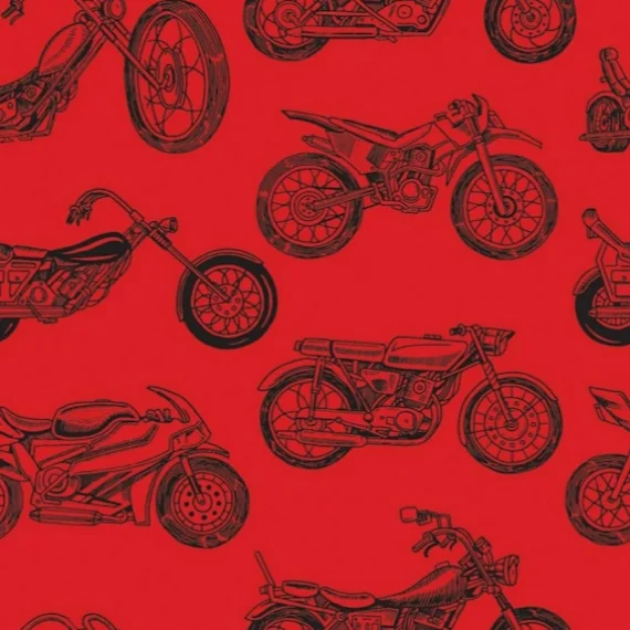 Red Motorcycle Quilting Fabric