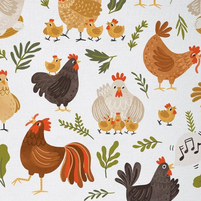 Rooster and Hen Print Chicken Quilting Fabric