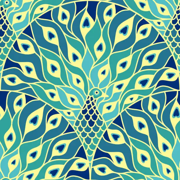 Stylized Peacock Quilting Fabric