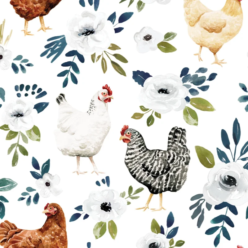 White Chicken Quilting Fabric