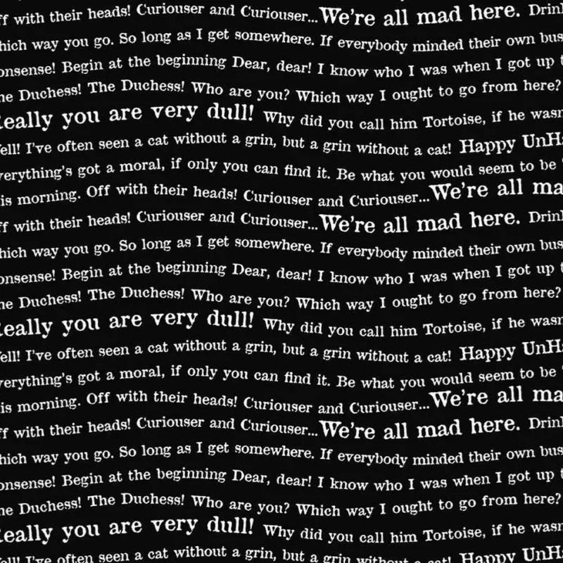 black quilting fabric with words