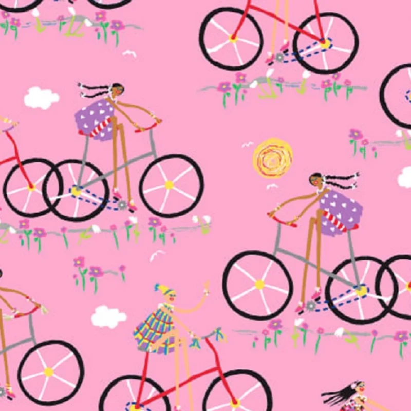 pink bicycle quilt fabric