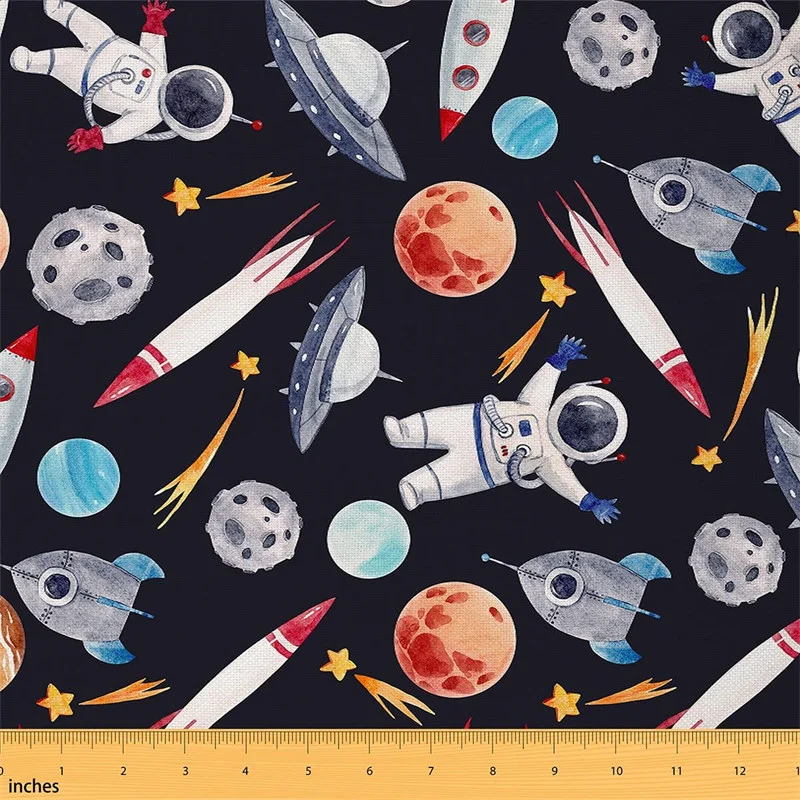 space quilting fabric Planet and Astronaut Prints
