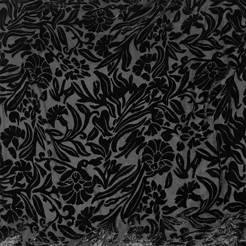 Black Floral Velvet Fabric