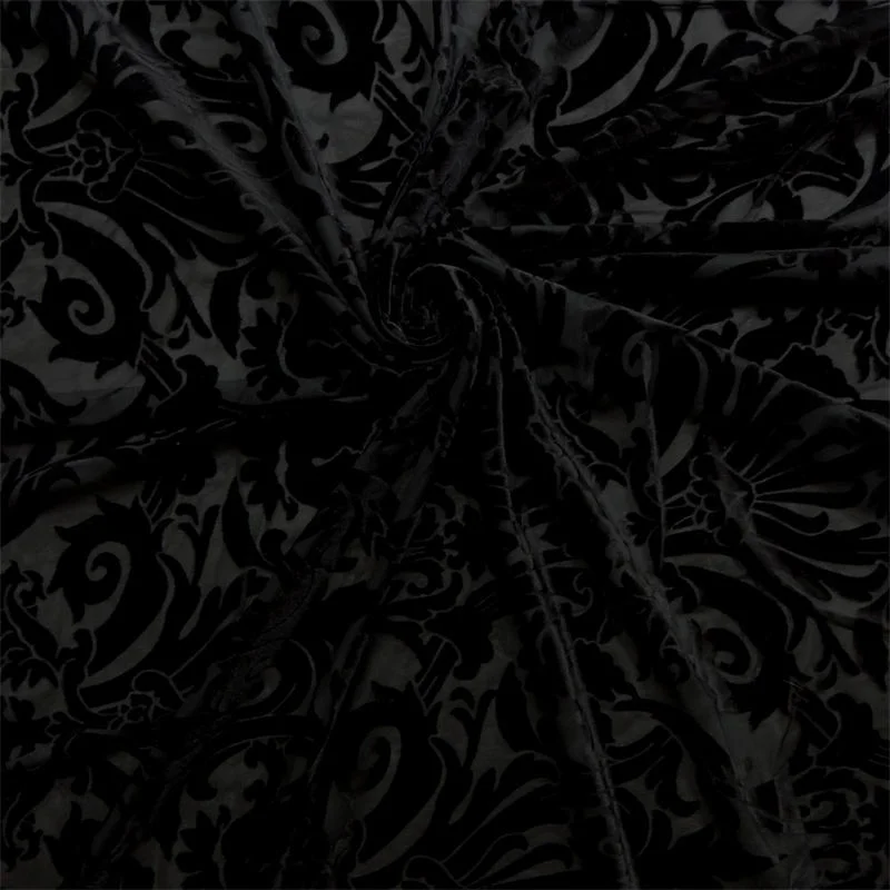 Black Velvet Burnout Fabric