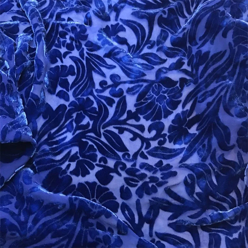 Blue Burnout Velvet Fabric