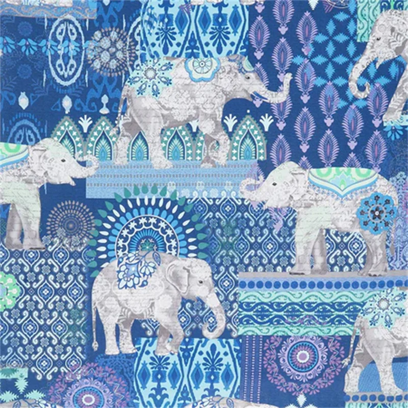 Blue Elephant Quilting Fabric