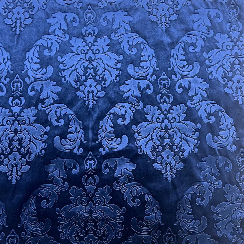 Blue Patterned Velvet Upholstery Fabric