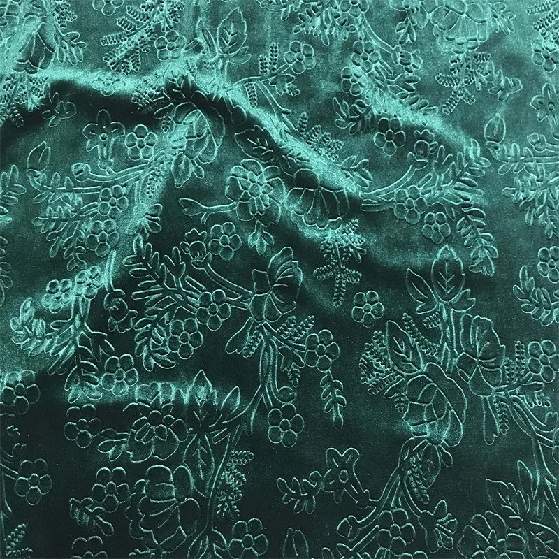 Green Floral Velvet Fabric