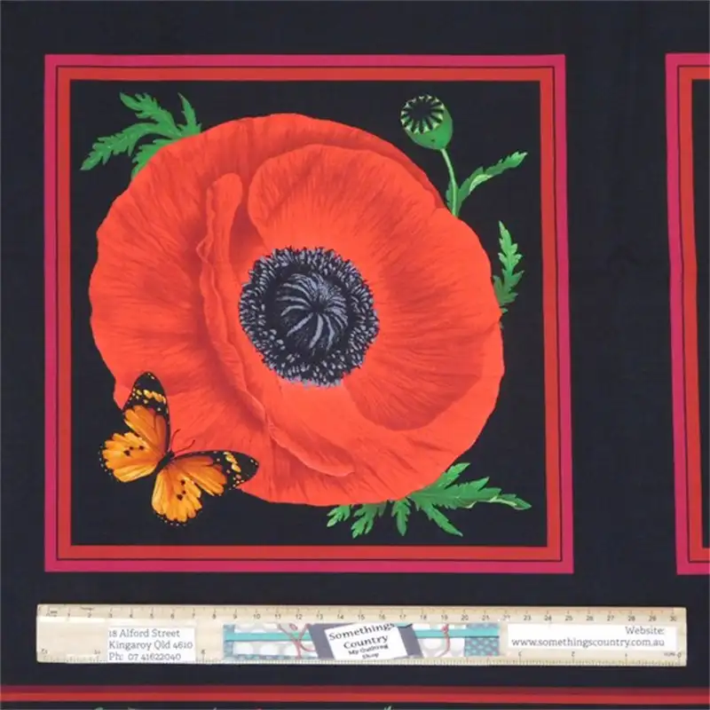 Patchwork Quilting Fabric Wild Poppy Flower Panel