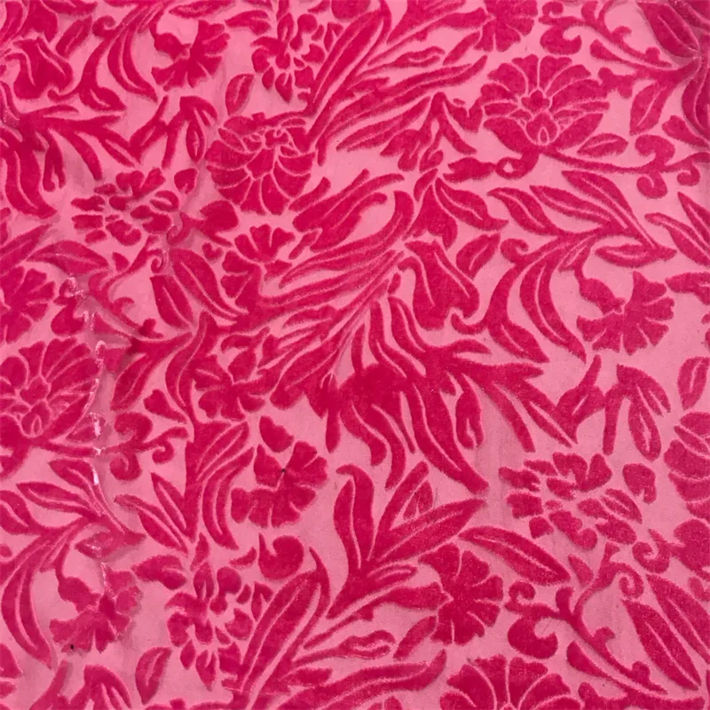 Pink Floral Velvet Fabric