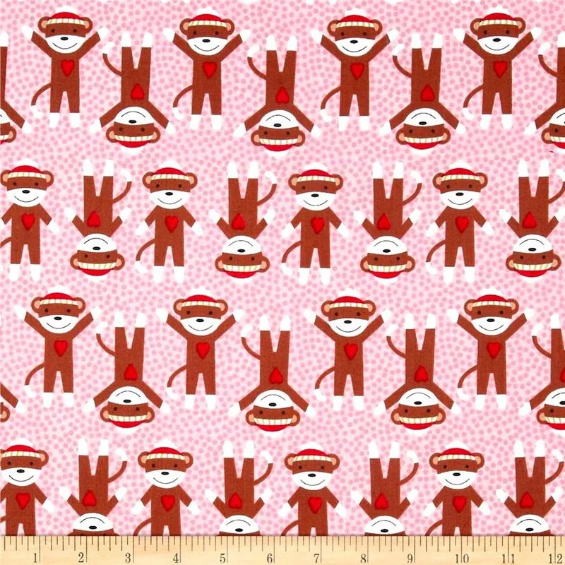 Pink Sock Monkey Fleece Fabric