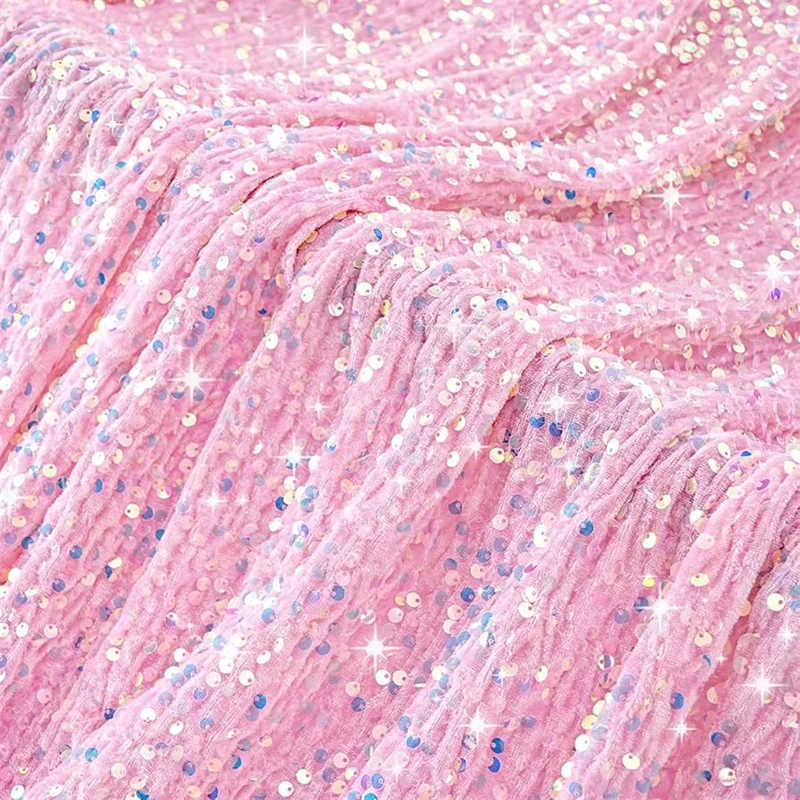 Pink Velvet Sequin Fabric