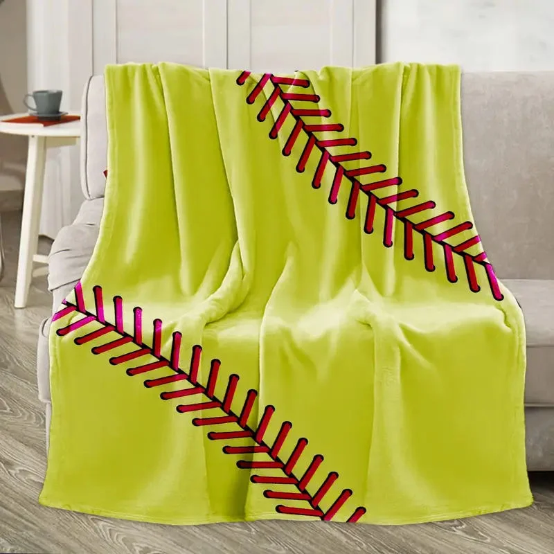 Softball Pattern Blanket Fleece Throw Blankets Bed Couch