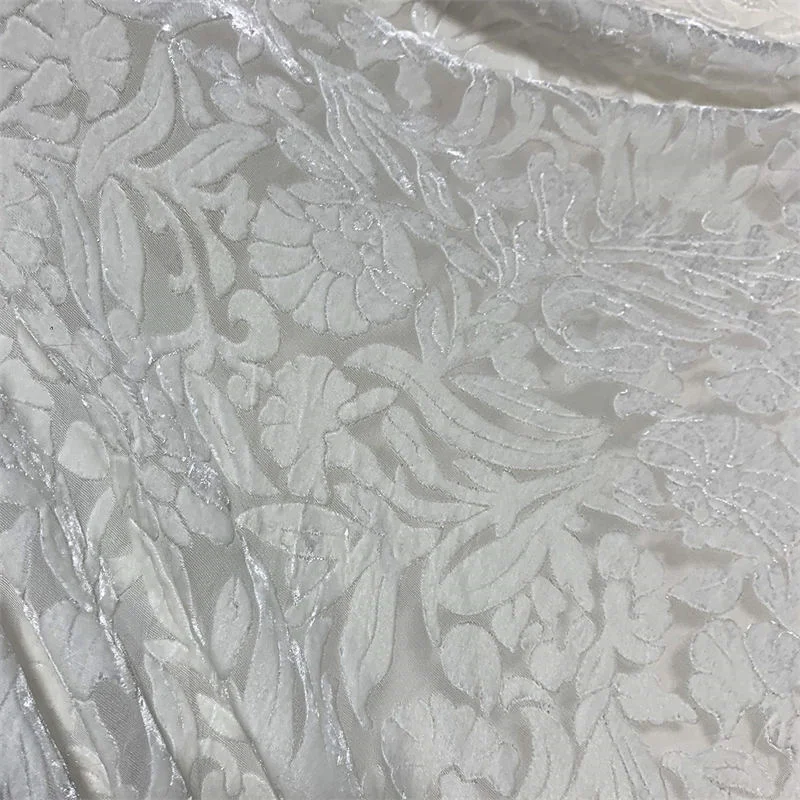 White Burnout Velvet Fabric